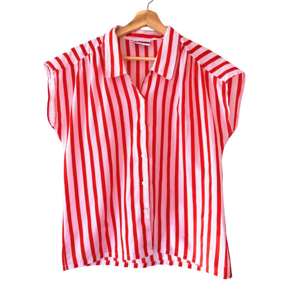Vintage Judy Bond Women's 8 Retro Short Sleeve Red White Stripe Polka Dot Blouse